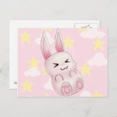 Niedlich rosa Kawaii Bunny Kaninchen fallen von St Postkarte (Vorne/Hinten)