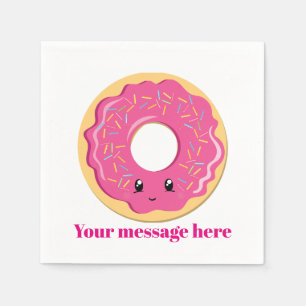 Niedlich rosa Kawaii donut Nachricht Party Napkins Serviette