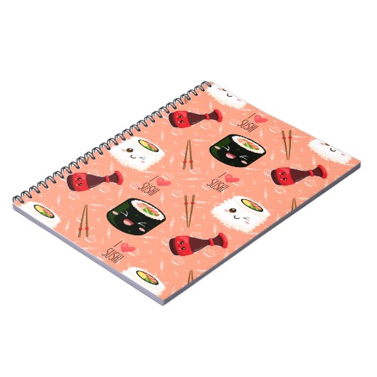 Niedlich-rosa Kawaii-Sushi-Muster Notizblock (Linke Seite)