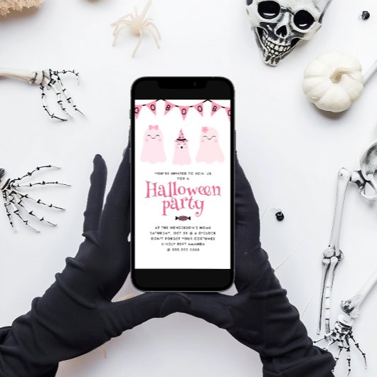 Niedlich-rosa-Kinder-Halloween-Party Einladung