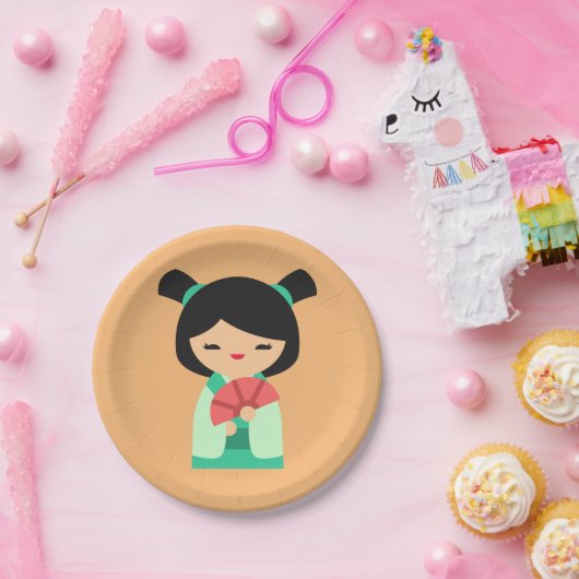 Niedlich rosa Kokeshi Japanische Puppen Pappteller (Party)