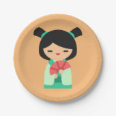 Niedlich rosa Kokeshi Japanische Puppen Pappteller (Vorderseite)