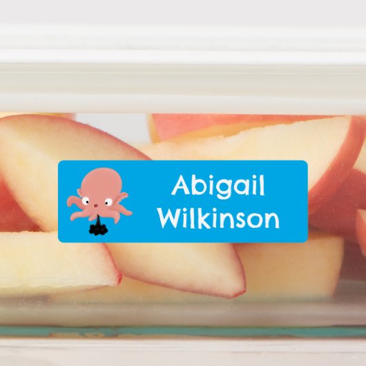 Niedlich-rosa-Kraken-Cartoon personalisiert Etiketten (Befestigt)