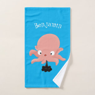 Niedlich-rosa-Kraken-Cartoon-Spaß Badhandtuch Set