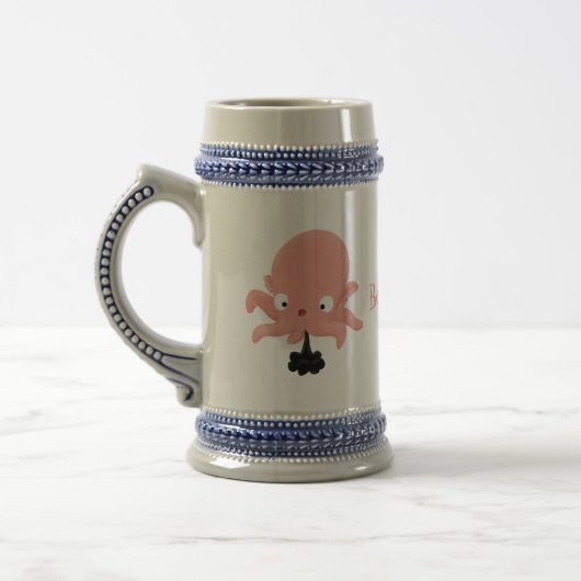 Niedlich-rosa-Kraken-Cartoon-Spaß Bierglas (Links)