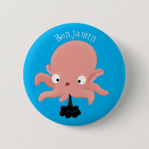 Niedlich-rosa-Kraken-Cartoon-Spaß Button
