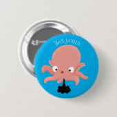 Niedlich-rosa-Kraken-Cartoon-Spaß Button (Vorne & Hinten)