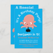 Niedlich-rosa-Kraken-Cartoon-Spaß Einladung (Vorne/Hinten)