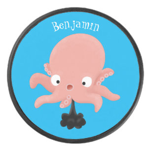 Niedlich-rosa-Kraken-Cartoon-Spaß Eishockey Puck