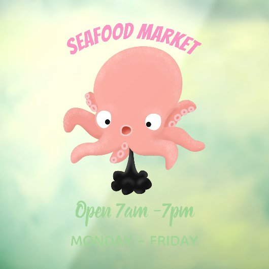 Niedlich-rosa-Kraken-Cartoon-Spaß Fensteraufkleber (Blatt 3)