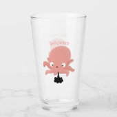 Niedlich-rosa-Kraken-Cartoon-Spaß Glas (Rückseite)