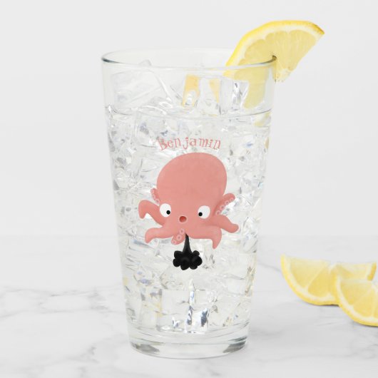 Niedlich-rosa-Kraken-Cartoon-Spaß Glas (Rückseite Ice)