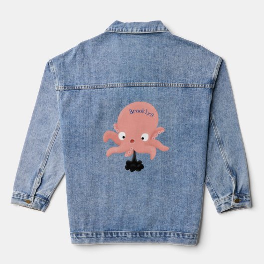 Niedlich-rosa-Kraken-Cartoon-Spaß Jeansjacke (Rückseite)