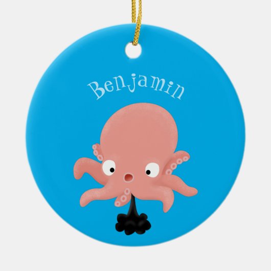 Niedlich-rosa-Kraken-Cartoon-Spaß Keramik Ornament (Vorne)