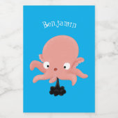 Niedlich-rosa-Kraken-Cartoon-Spaß Lebensmitteletikett (Einzelnes Label)