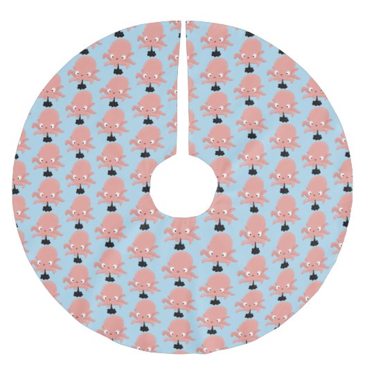 Niedlich-rosa-Kraken-Cartoon-Spaß Polyester Weihnachtsbaumdecke (Vorderseite)