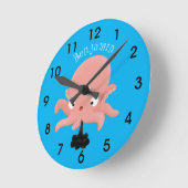 Niedlich-rosa-Kraken-Cartoon-Spaß Runde Wanduhr (Winkel)