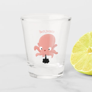 Niedlich-rosa-Kraken-Cartoon-Spaß Schnapsglas