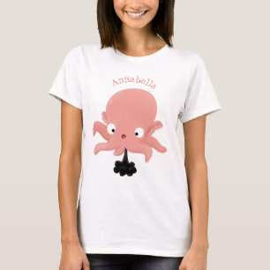 Niedlich-rosa-Kraken-Cartoon-Spaß T-Shirt
