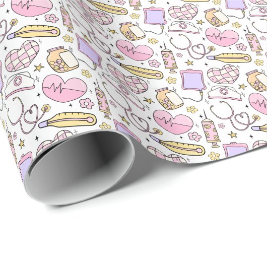 Niedlich rosa Krankenpflegethema Geschenkpapier (Rolleneckpunkt)