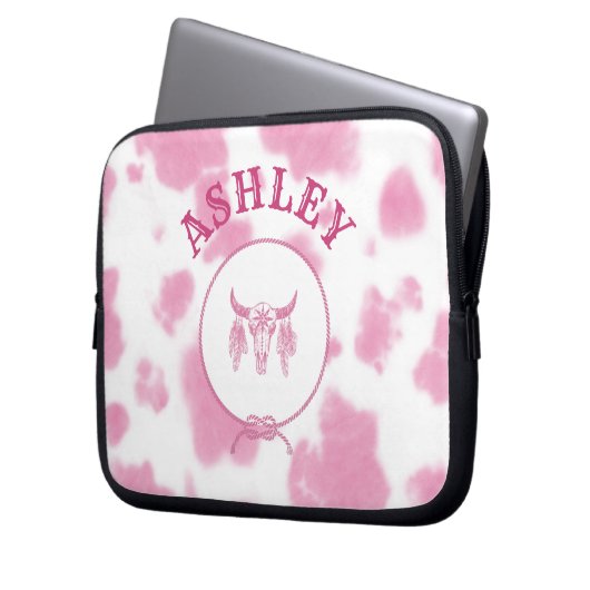 Niedlich rosa Kuh Print Western Rodeo Custom Laptopschutzhülle (Vorderseite Links)