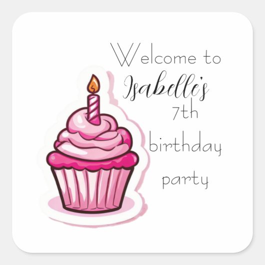 Niedlich rosa Kupcake-Aufkleber Quadratischer Aufkleber (Vorderseite)