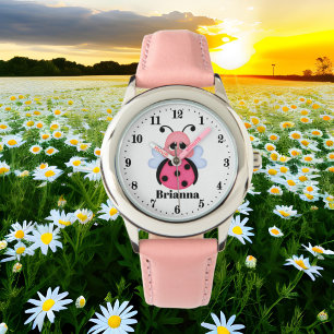 Niedlich rosa Ladybug-Name Armbanduhr