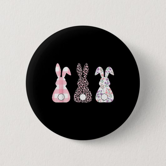 Niedlich rosa Leopard Karierte Blume Happy Osterso Button (Vorderseite)