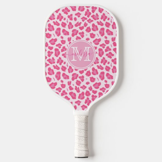 Niedlich rosa Leopardrucke | MIT MONOGRAMM Pickleball Schläger (Vorderseite)