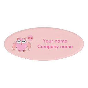 Niedlich-Rosa-Liebe Sie Owl Individuelle Name-Tag Namenschild