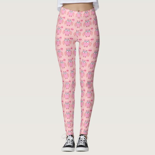 Niedlich-rosa-Liebe Sie Owl Leggings (Vorderseite)