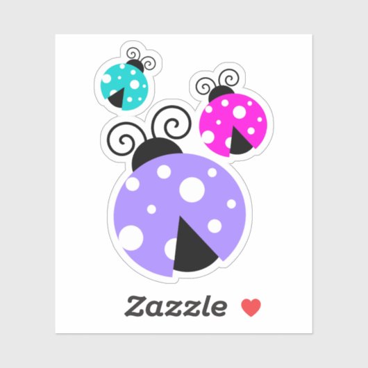 Niedlich-rosa-Lila-blaue Ladybugs-Illustration Aufkleber (Blatt)