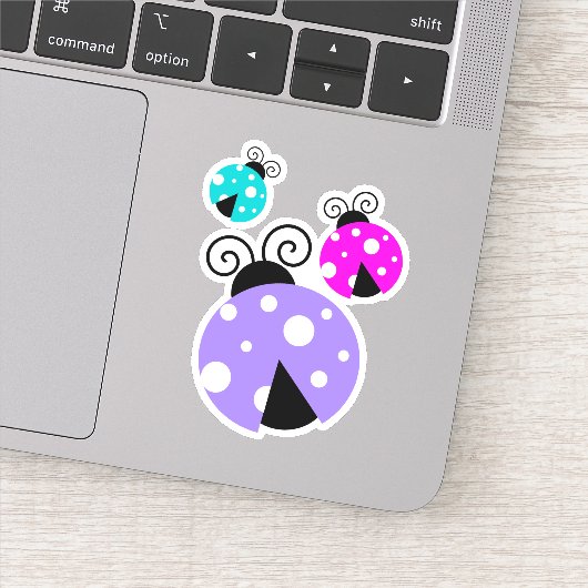 Niedlich-rosa-Lila-blaue Ladybugs-Illustration Aufkleber (Detail)