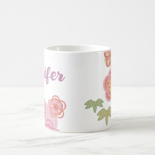 Niedlich rosa Lila Blume mit Skriptnamen Kaffeetasse (Mittel)