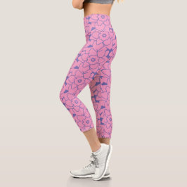 Niedlich rosa Lila Blumenmuster Trendy Fitness Capri Leggings