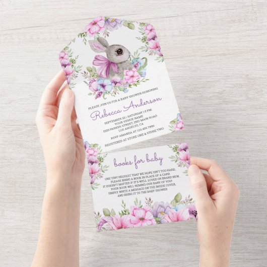 Niedlich rosa Lila Blütendusche All In One Einladung (Abreißen)