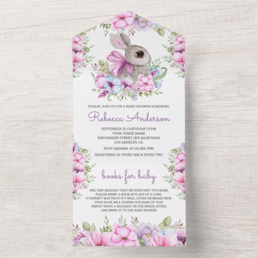 Niedlich rosa Lila Blütendusche All In One Einladung (Innen Boden)