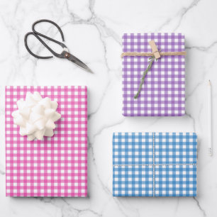 Niedlich rosa Lila Gingham-Muster Geschenkpapier Set