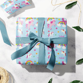 Niedlich rosa Lila Hörner und Regenbogenfarben Gir Geschenkpapier