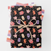 Niedlich rosa Lila Monster Mixed Halloween Pattern Geschenkpapier Set (Beispiel)