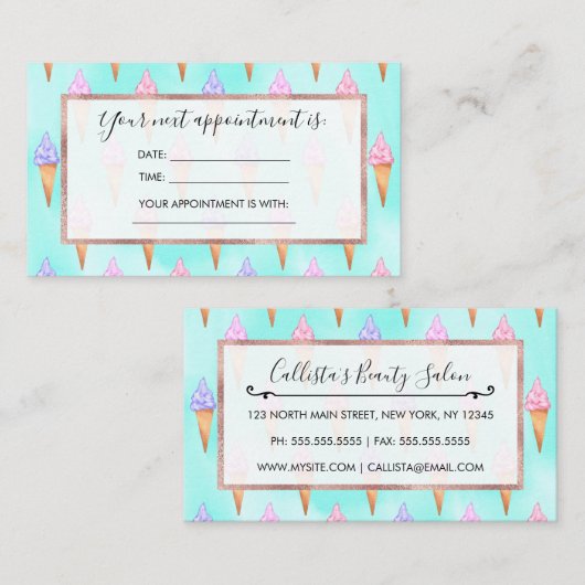 Niedlich rosa Lila Sommer Eiscreme Terminkarte (Vorne/Hinten)