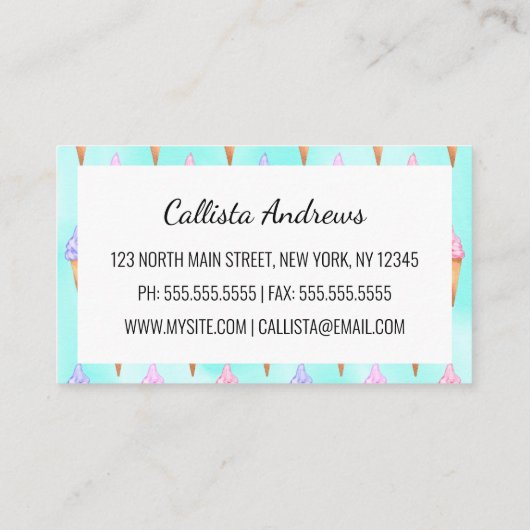 Niedlich rosa Lila Sommer Eiscreme Visitenkarte (Rückseite)