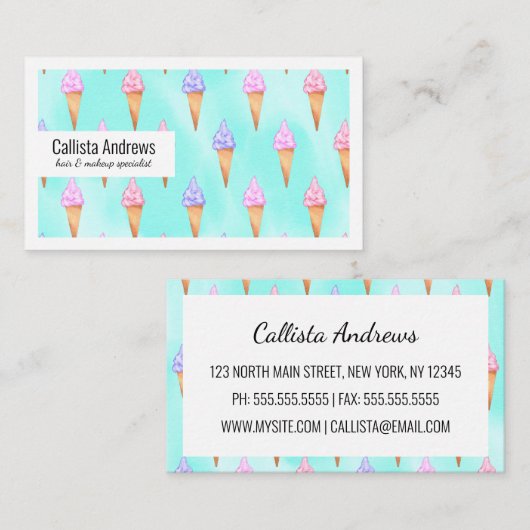 Niedlich rosa Lila Sommer Eiscreme Visitenkarte (Vorne/Hinten)