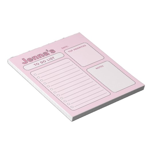 Niedlich rosa Liste benutzerdefinierbarer Todo Notizblock (angewinkelt)