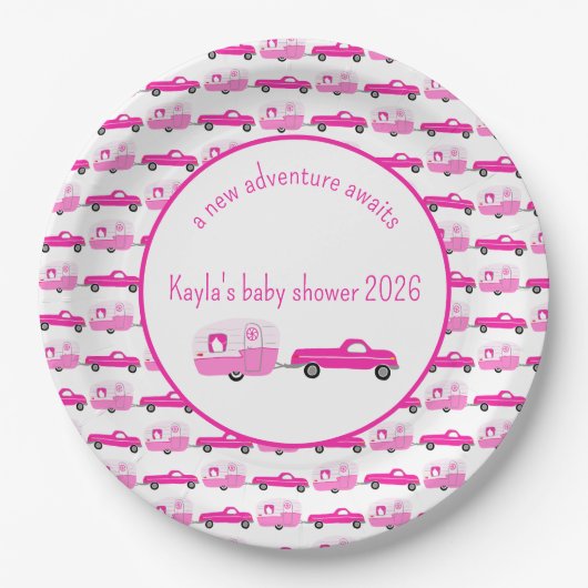 Niedlich rosa LKW & Trailer RV Adventure Baby Dusc Pappteller (Vorderseite)