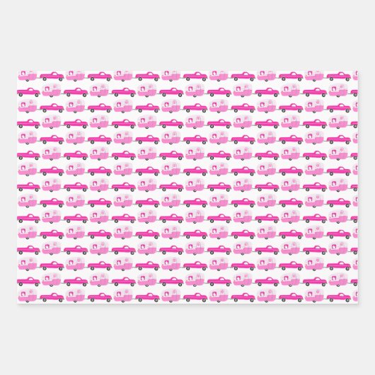 Niedlich rosa LKW und Anhänger RV Erlebnis Geschenkpapier Set (Vorderseite 3)