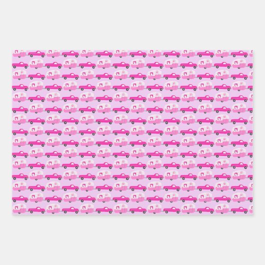 Niedlich rosa LKW und Anhänger RV Erlebnis Geschenkpapier Set (Vorderseite 2)