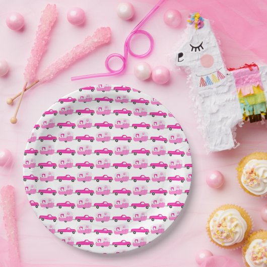 Niedlich rosa LKW und Anhänger RV Erlebnis Pappteller (Party)