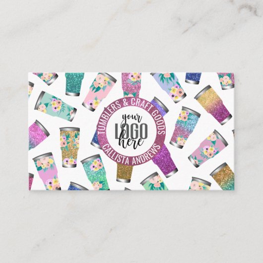 Niedlich-rosa-Logo für Aquamarine Blumenmuster-Gli Visitenkarte (Vorderseite)