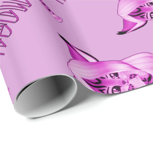 Niedlich rosa Meow Tiger Cat Wrapping Paper Geschenkpapier (Rolleneckpunkt)
